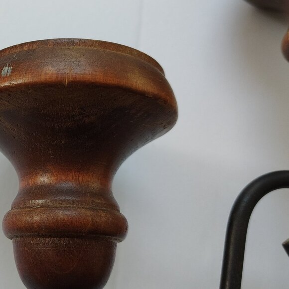 Boho Chic Candleabra Brown Wood 5 Candleholder Black Metal Casual - Picture 5 of 16